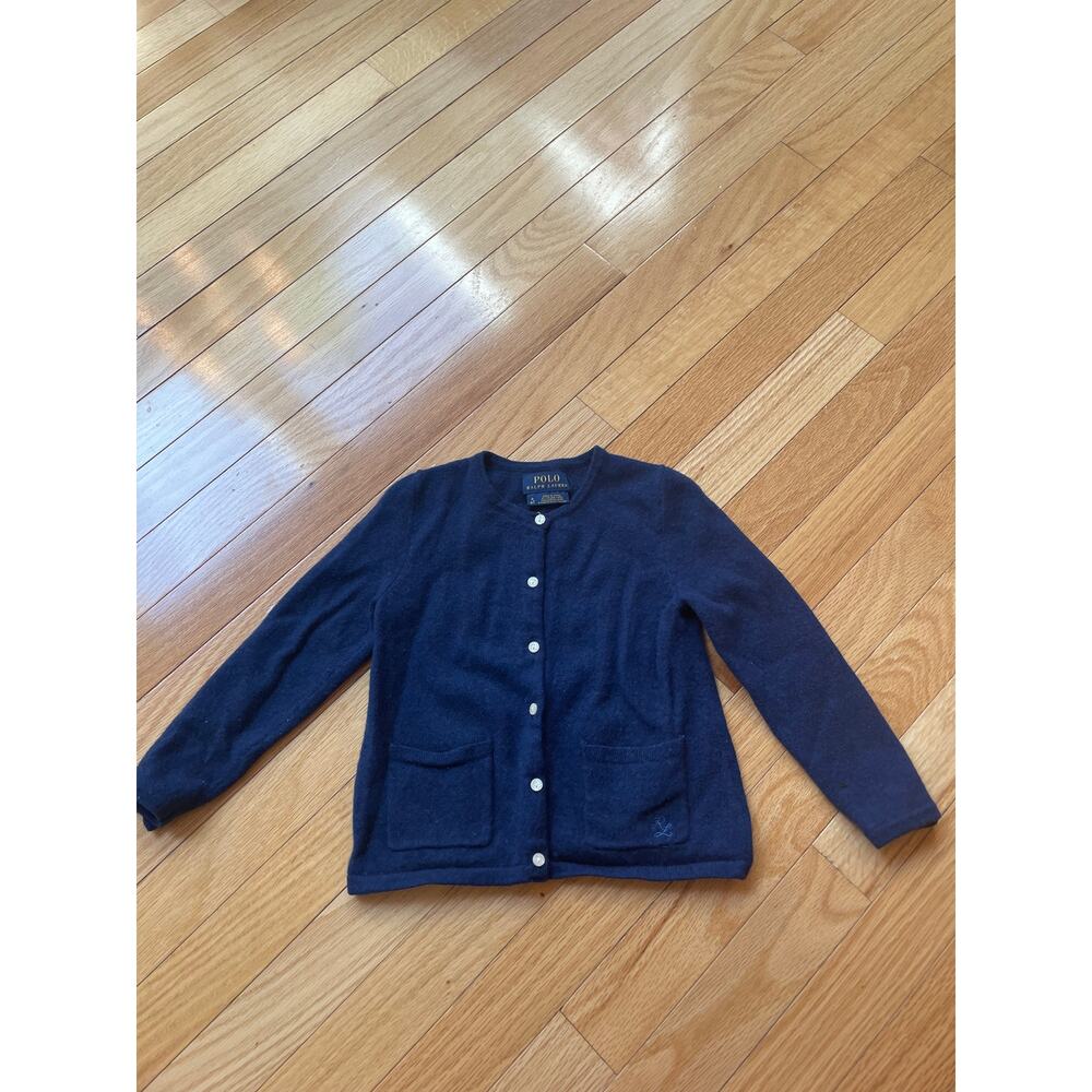 Ralph Lauren Girl's Bow-Trim Cashmere Cardigan 4T Navy